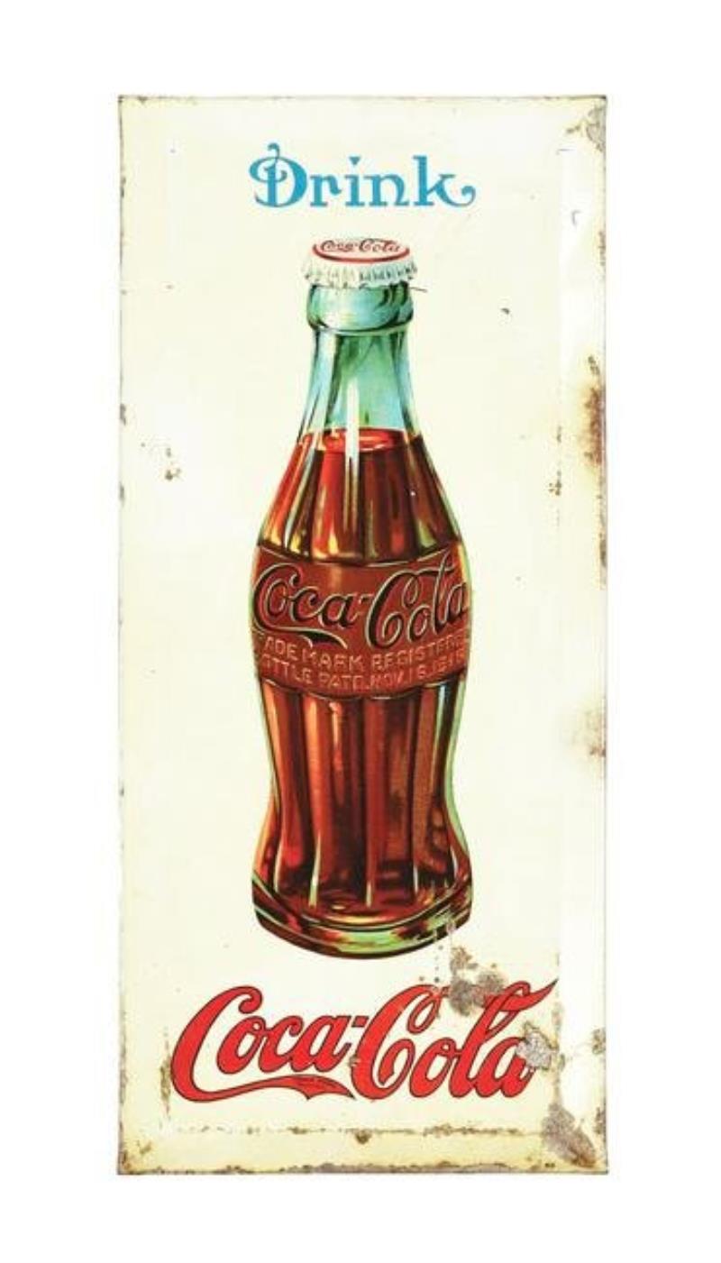 DRINK COCA-COLA TIN OVER CARDBOARD SIGN