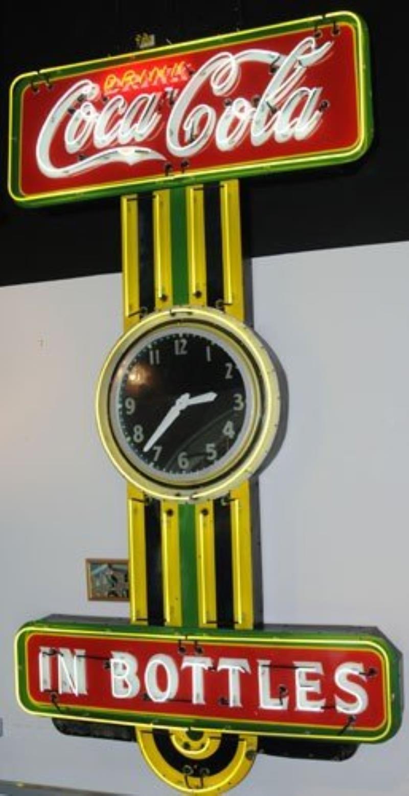 MONUMENTAL COCA-COLA NEON BUILDING CLOCK & SIGN