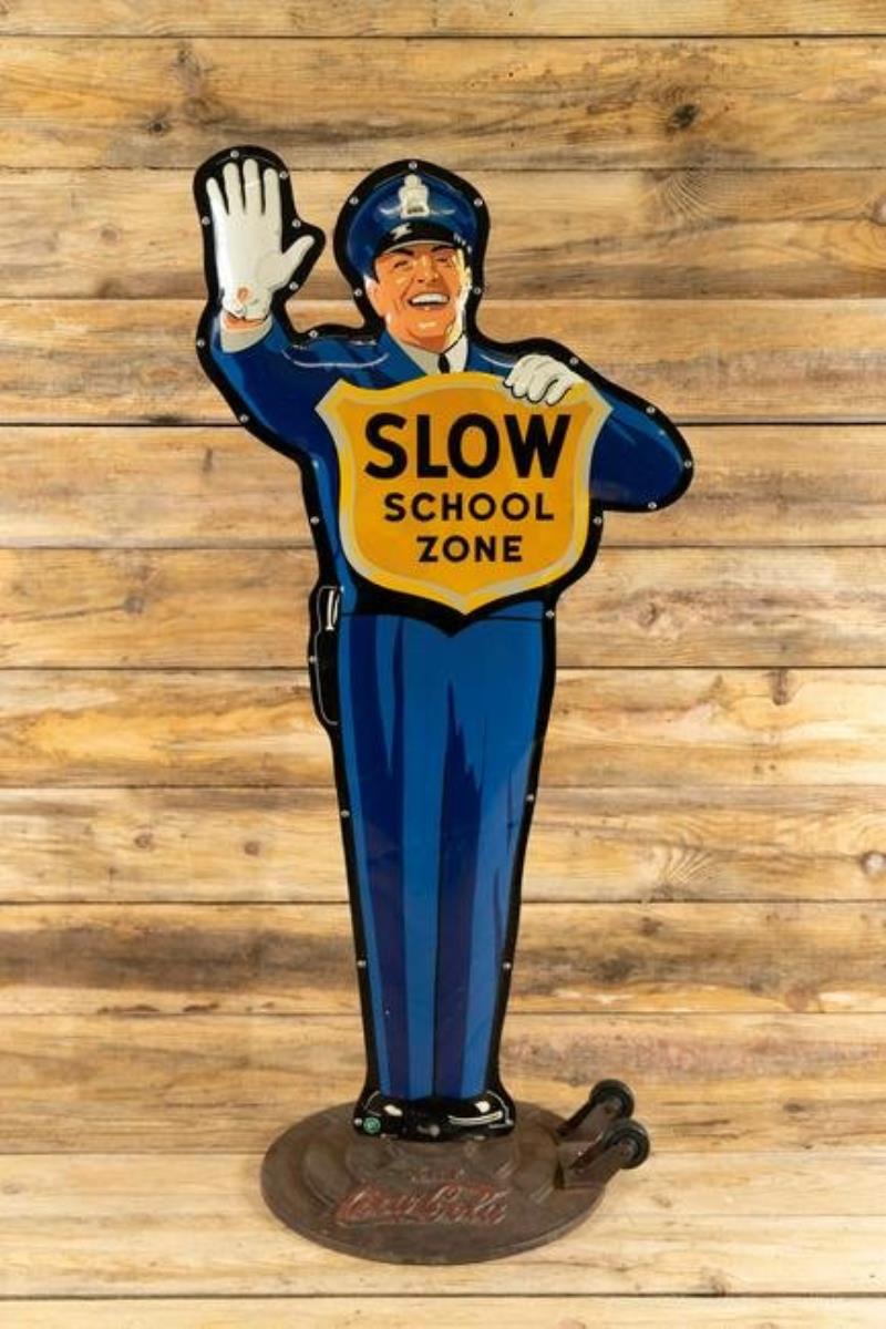 Coca-Cola Policeman Slow School Zone Metal Sign 9.75