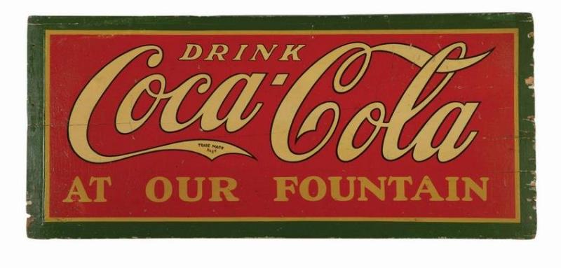 LARGE WOODEN COCA-COLA ADVERTISING SIGN CIRCA 1920.