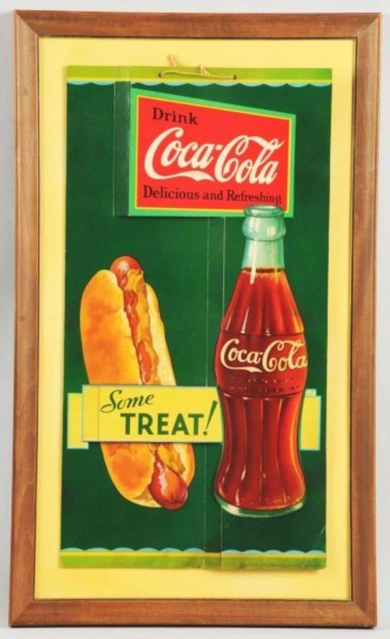 1933 Scarce Coca-Cola Cardboard 3-D Hot Dog Sign.