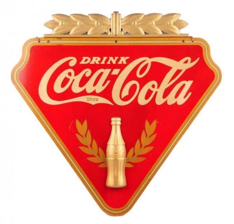Rare 1930's Coca - Cola Wooden & Metal Triangle