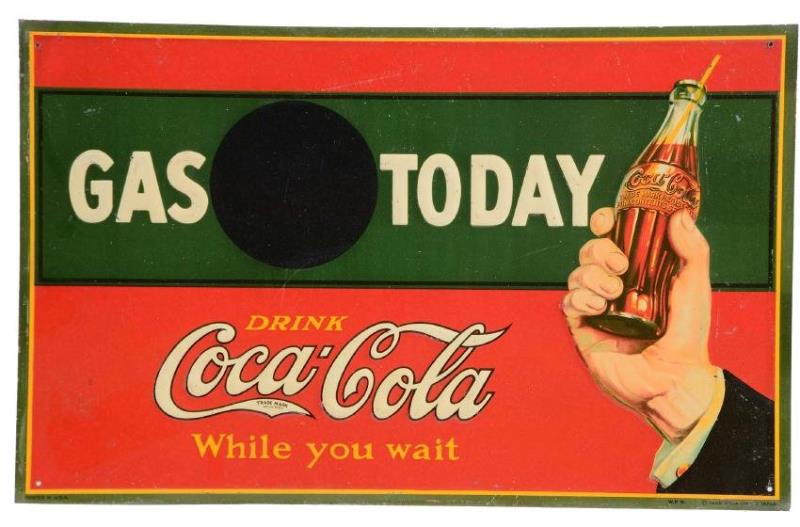 Coca-Cola Gas Today Embossed Tin Sign with Chalkboard &