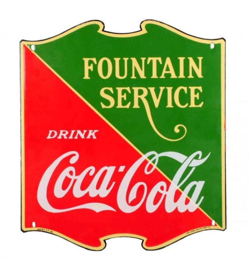 1934 Coca - Cola Fountain Service Porcelain Sign.