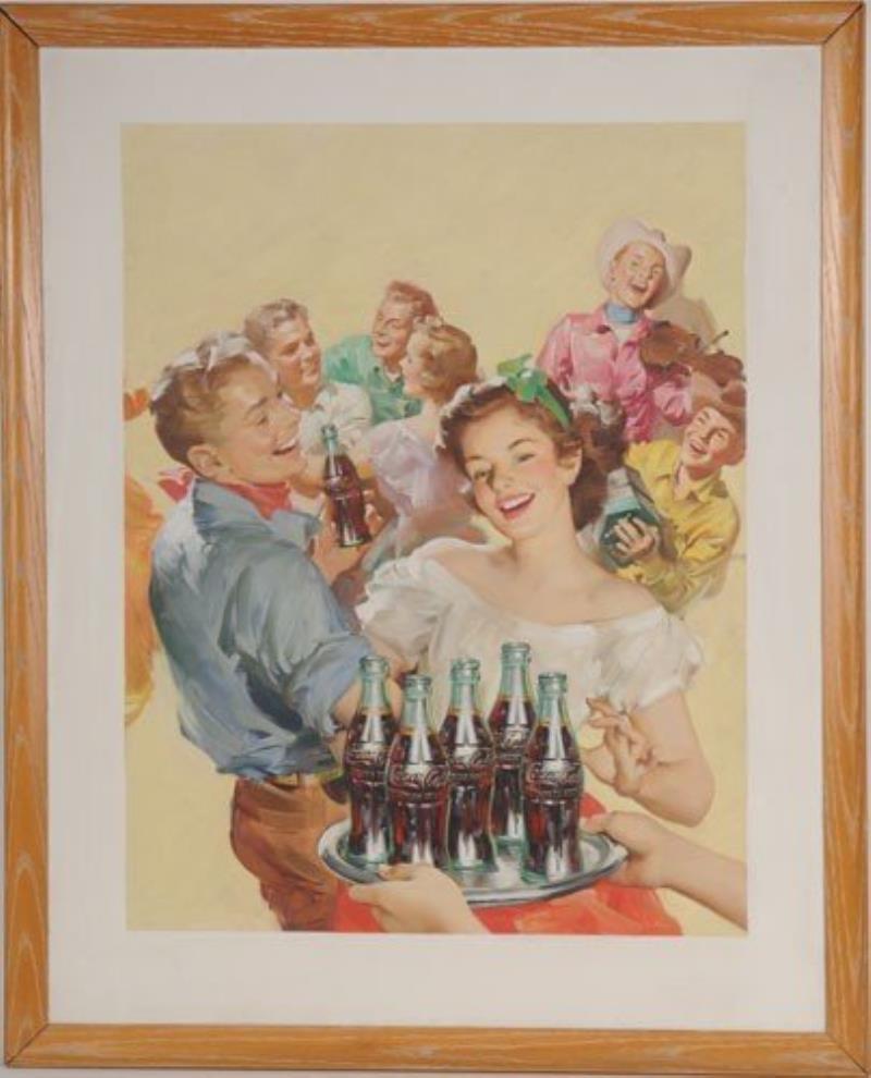 1952 COCA-COLA SQUARE DANCE ORIGINAL OIL ON CANVAS