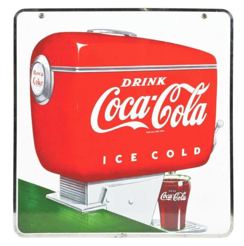 DOUBLE-SIDED COCA-COLA DISPENSER SIGN.