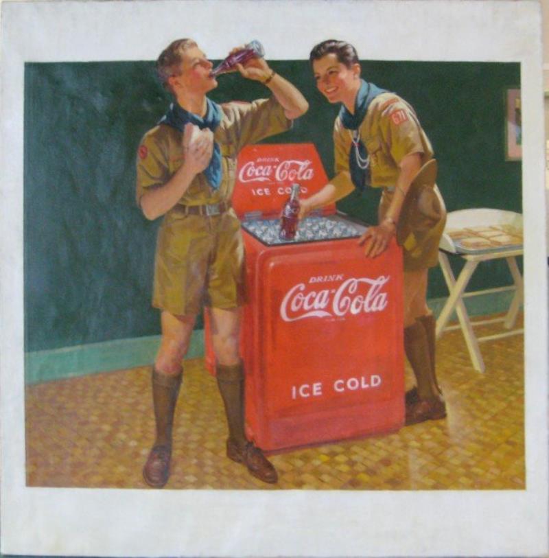COCA-COLA ORIGINAL OIL ON CANVAS SCOUTS AT COOLER