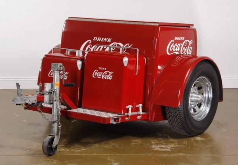 Original metal Coca-Cola cooler, trailer