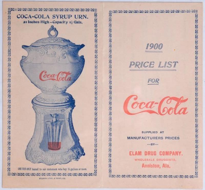 1900 COCA-COLA PRICE LIST