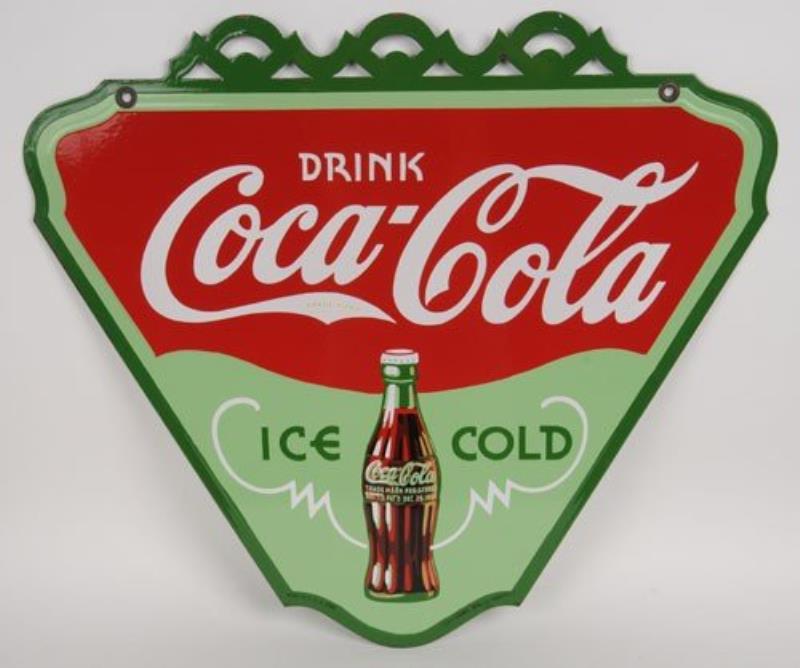 1934 COCA-COLA PORCELAIN 2-SIDED TRIANGLE SIGN