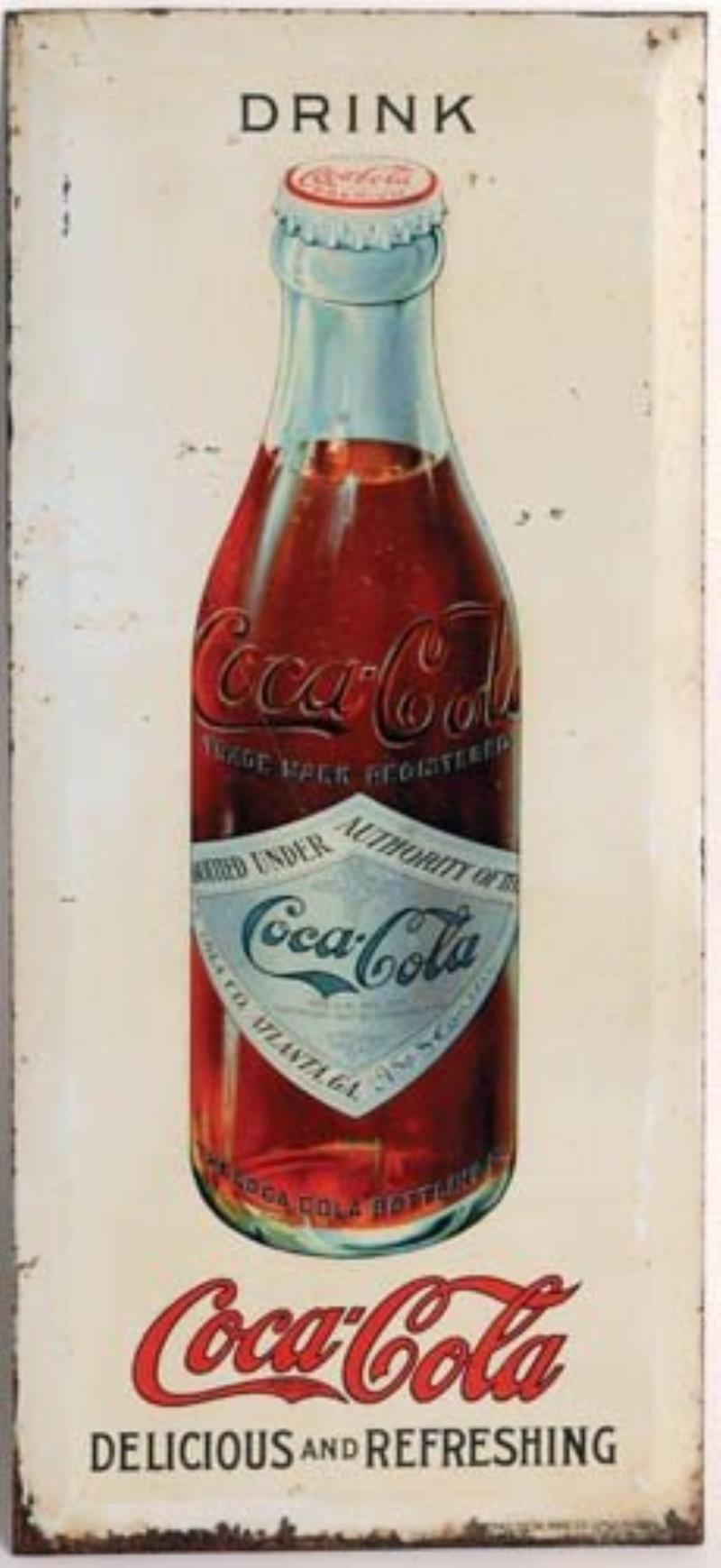 C1910 COCA-COLA TIN OVER CARDBOARD HANGING SIGN