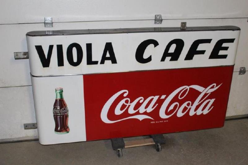 PORCELAIN DOUBLE SIDED COCA COLA VIOLA CAFE SIGN