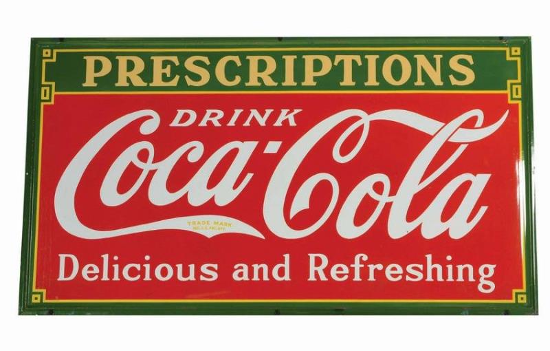 LARGE COCA-COLA PRESCRIPTIONS SINGLE-SIDED PORCELAIN