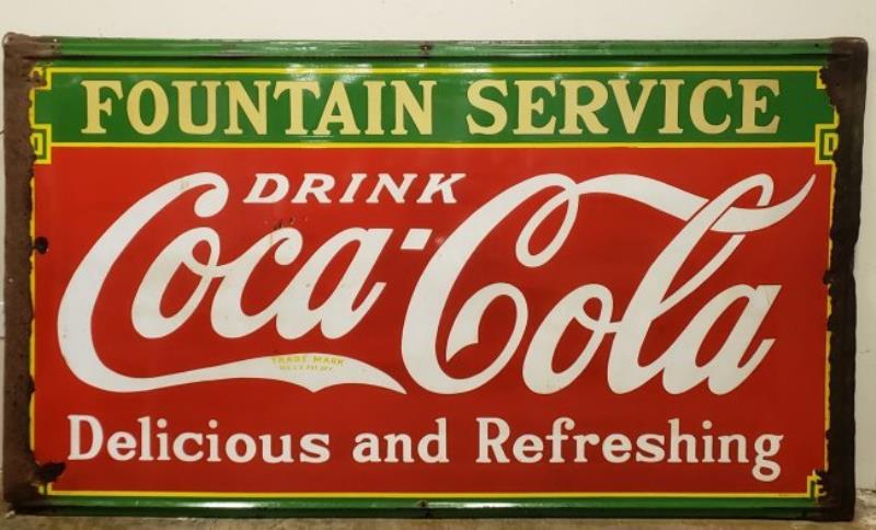 1933 Porcelain Coca Cola Fountain Service Sign