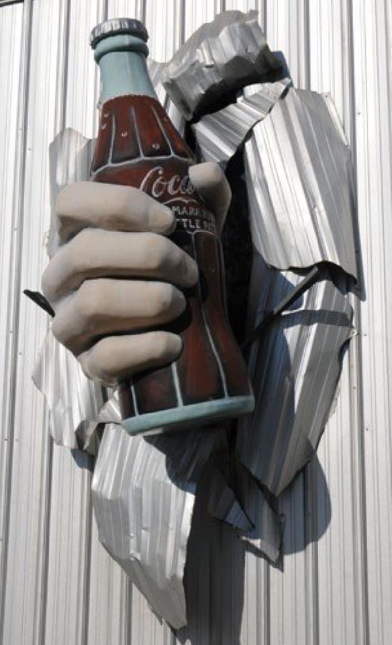 LARGE SCALE HAND AND BOTTLE COCA-COLA SCULPTURE