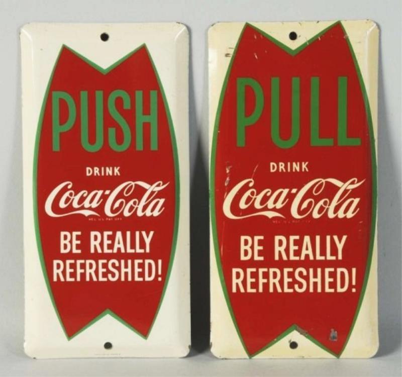 1960s Coca-Cola Heavy Metal Door Push Set