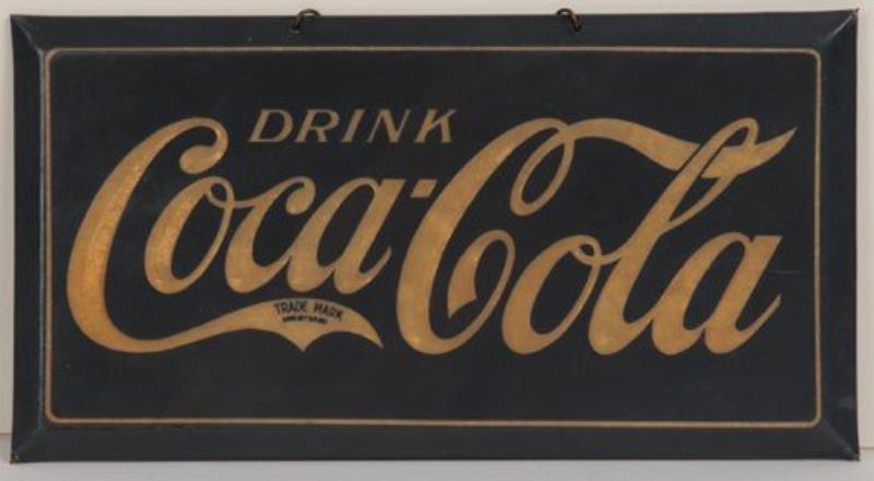 CIRCA 1920 COCA-COLA CELLULOID OVER TIN SIGN
