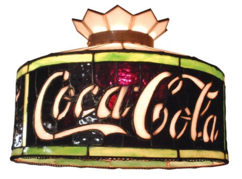 Coca-Cola hanging lamp, leaded glass shade, top r