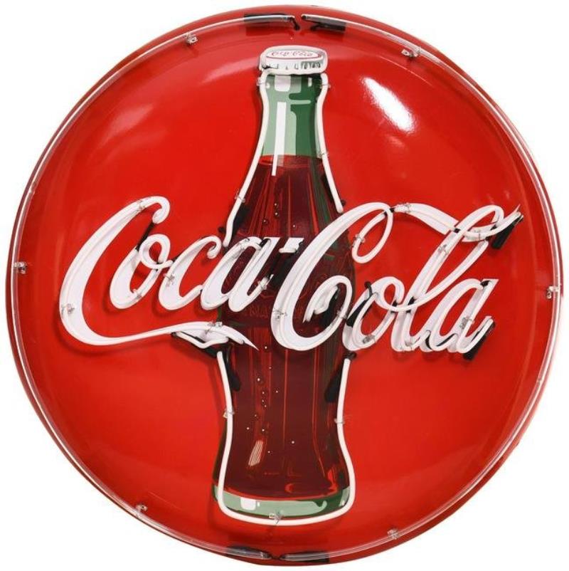 Coca-Cola Porcelain Button w/Bottle Neon Added