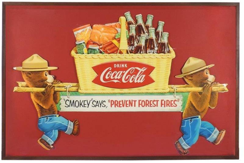Coca-Cola Sign, "Prevent Forest Fires", Rare litho on