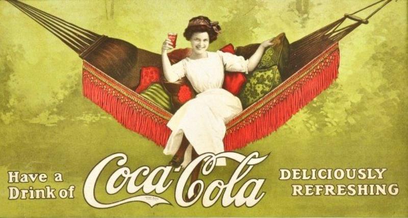 Cardboard Coca-Cola Trolley Sign.