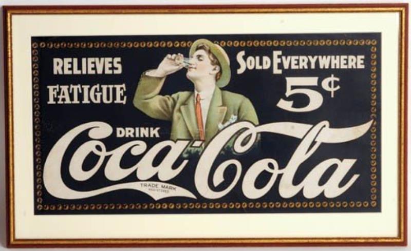 c.1907 Coca-Cola Trolley Sign "Relieves Fatigue"