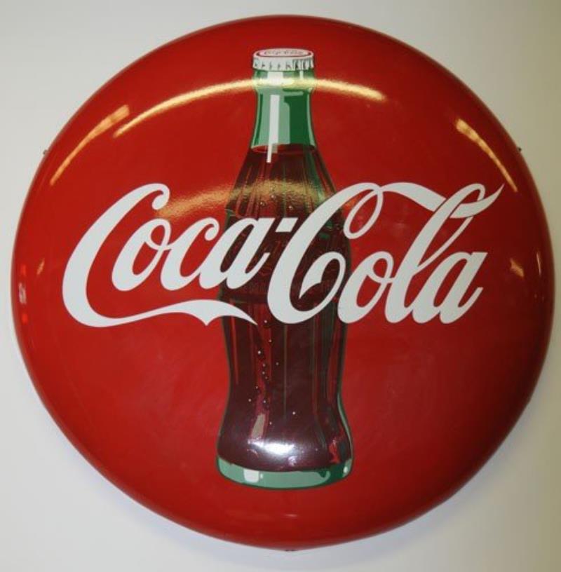 CIRCA 1950 COCA-COLA PORCELAIN BUTTON SIGN