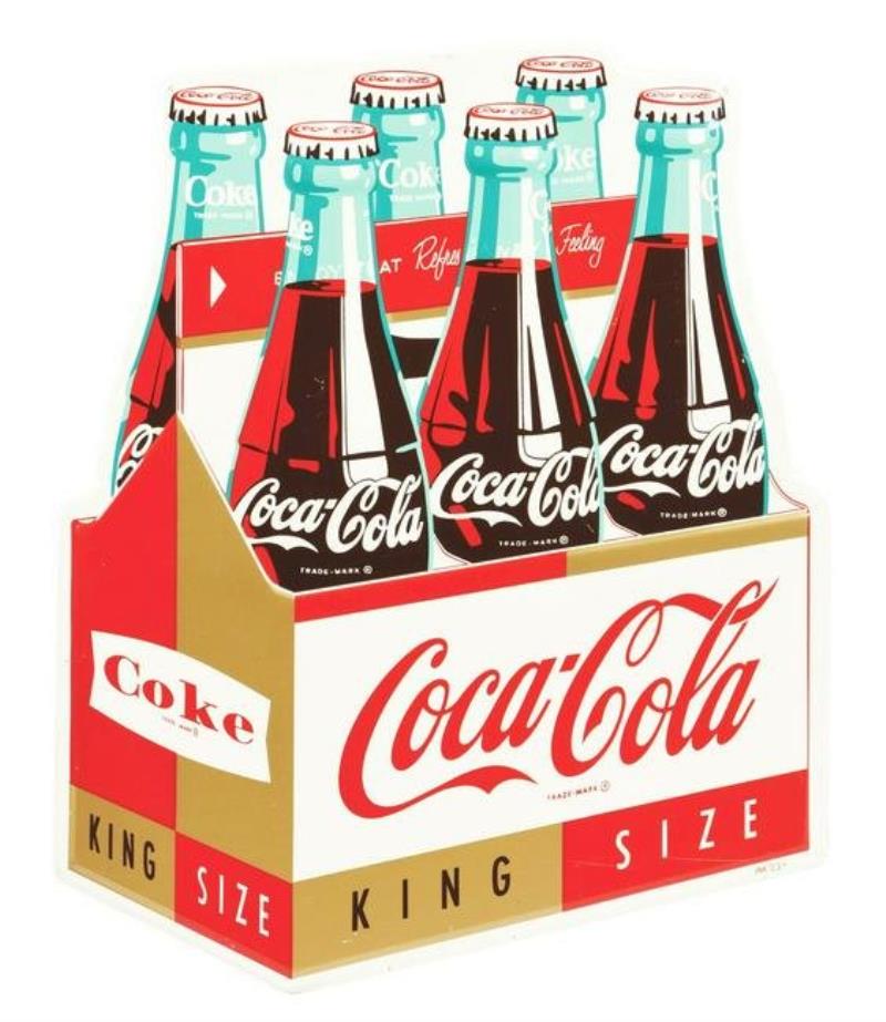 OUTSTANDING LARGE SIZE EMBOSSED TIN COCA-COLA SIX-PACK