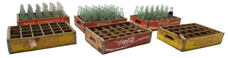 Lot of 6 Vintage Coca-Cola Crates and Bottles