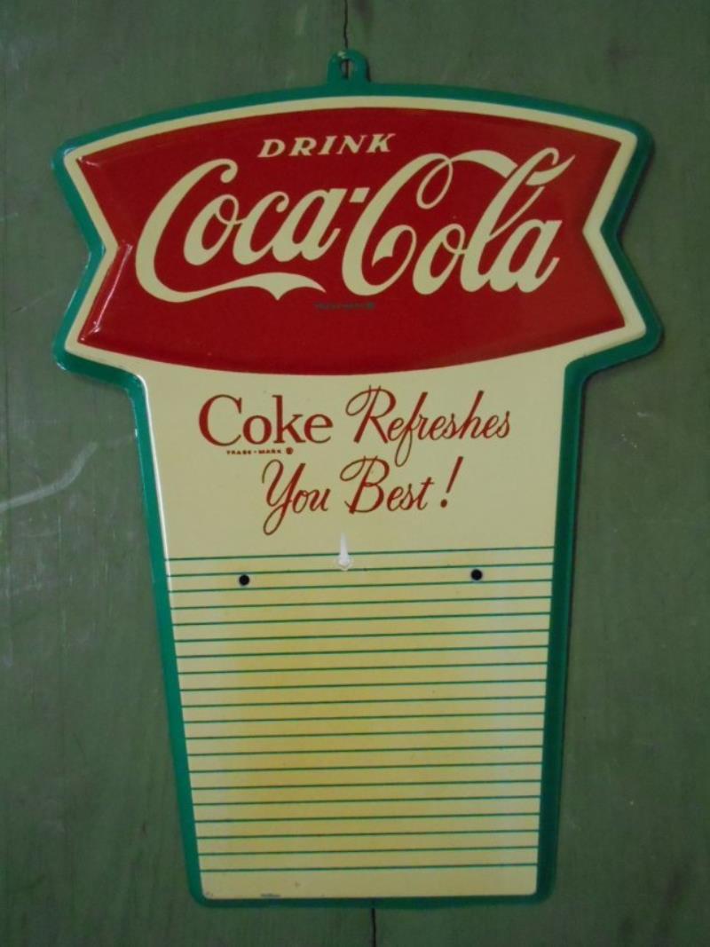 1963 New Old Stock Coca Cola Fishtail Calendar Sign