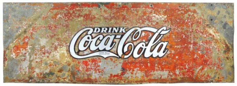 Drink Coca-Cola sign, porcelain diecut logo on tin