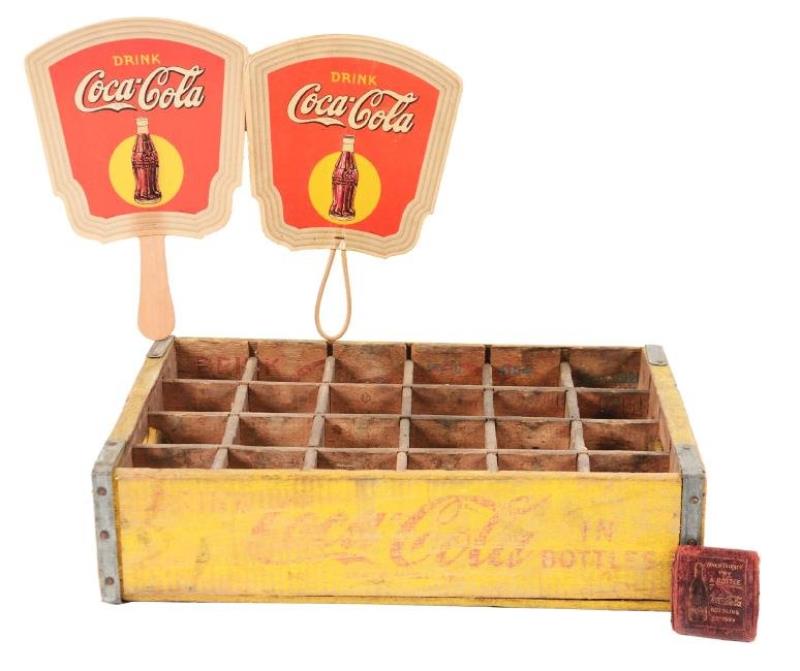 Coca- Cola Hand Fans, Wooden Crates & Change