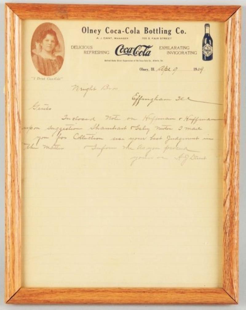 1909 Coca-Cola Olney, IL Letterhead