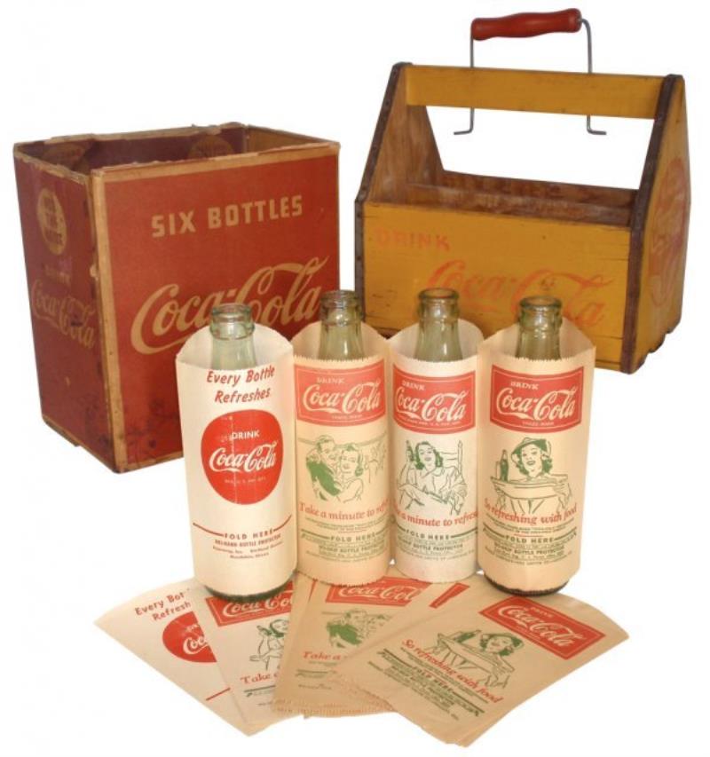 Coca-Cola carriers (2), c.1941 wood carrier w/han