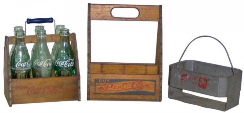 Coca-Cola & Pepsi-Cola wooden 6-pack carriers & 7u