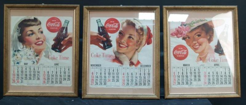 Lot Of 6 Framed Coca Cola 1955 Calendar Set
