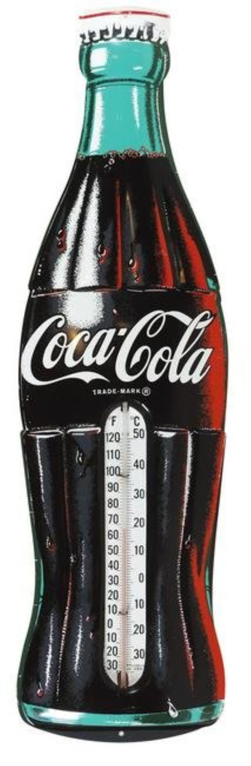 Coca-Cola Thermometer, bottle shaped, litho on embossed