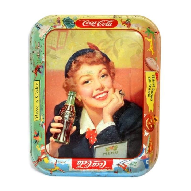 1950's Coca-Cola Featuring Girl w/Bottle & Border Of