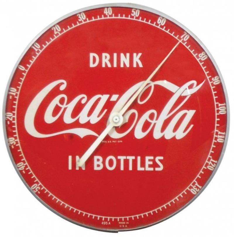 Coca-Cola metal thermometer, "Drink Coca-Cola in