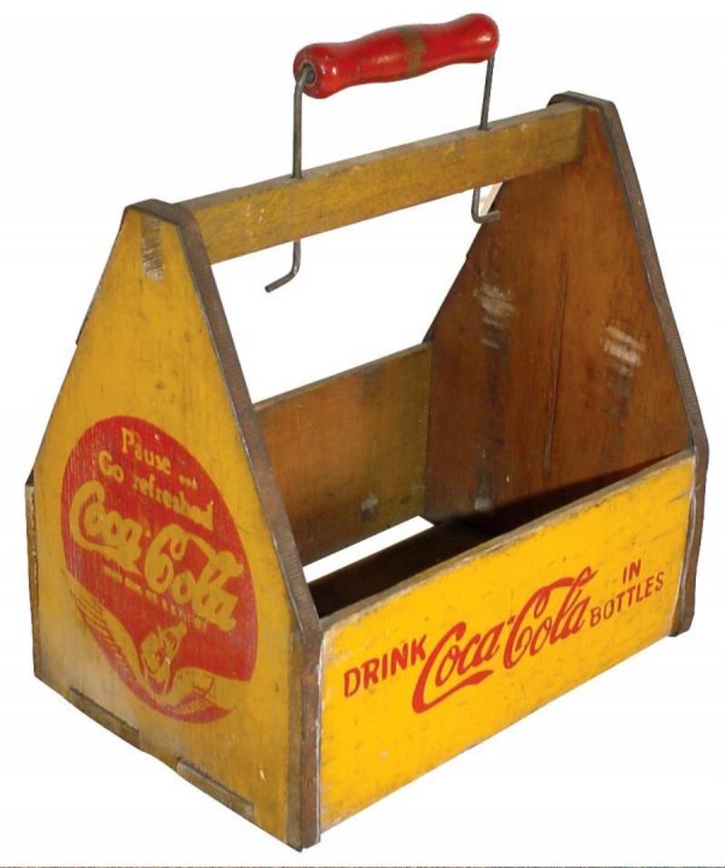 Coca-Cola 6 pack carrier, wood w/wings on ends & w
