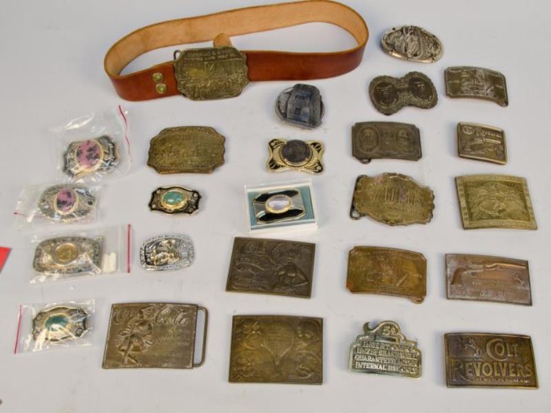 Lot of 25 Assorted Metal Belt Buckles And 1 Brown