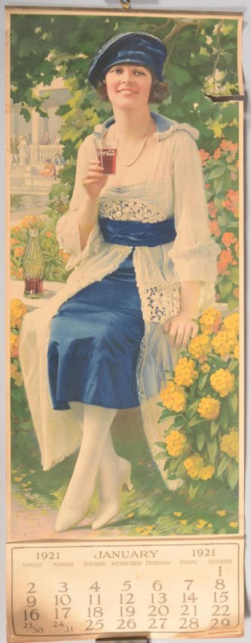 Coca Cola Calendar for 1921. Showing a girl in a b