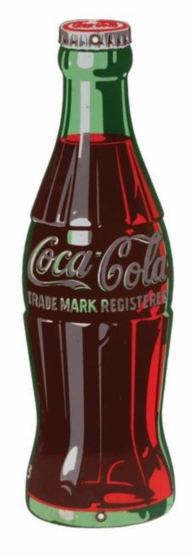 COCA-COLA DIE-CUT SINGLE-SIDED PORCELAIN BOTTLE SIGN.