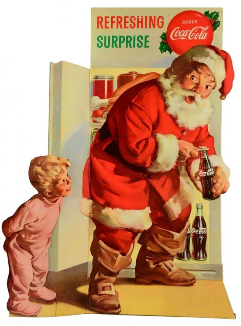 1950's Coca-Cola Santa Diecut Cardboard Sign.