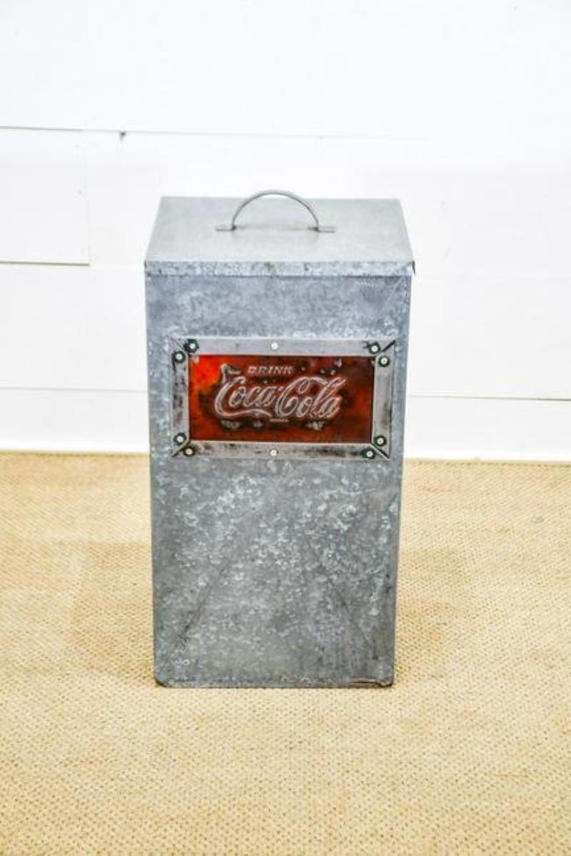 Coca - Cola Galvanized Waste Can 32"H, 16" x 14