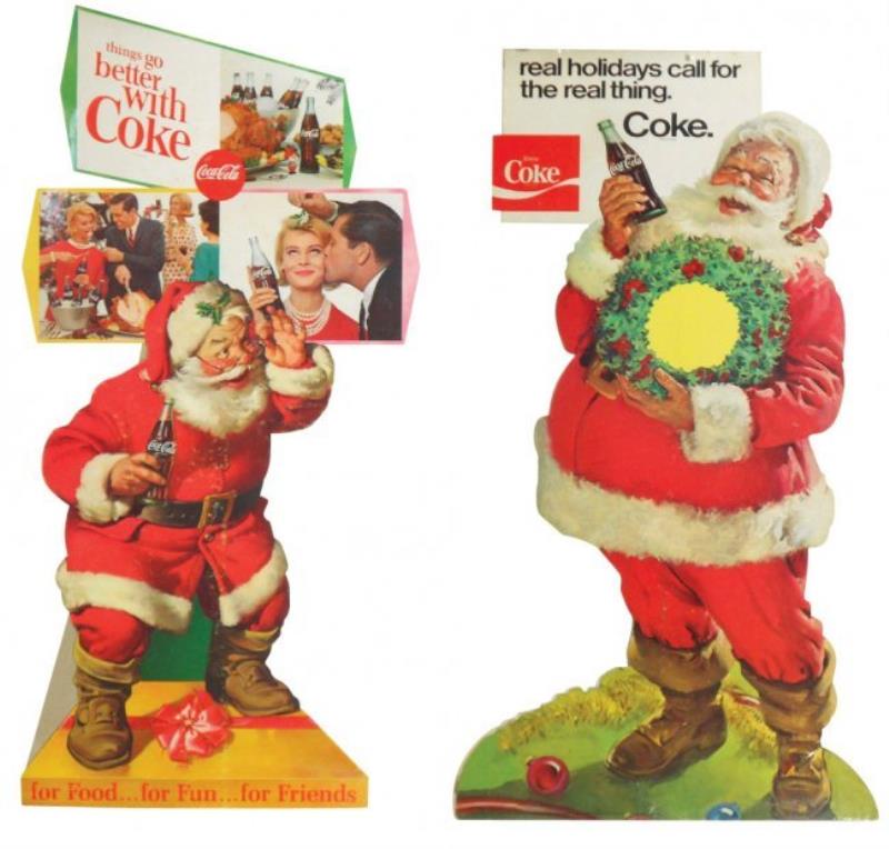 Coca-Cola Christmas Santa cdbd diecuts (3), c.1960's,