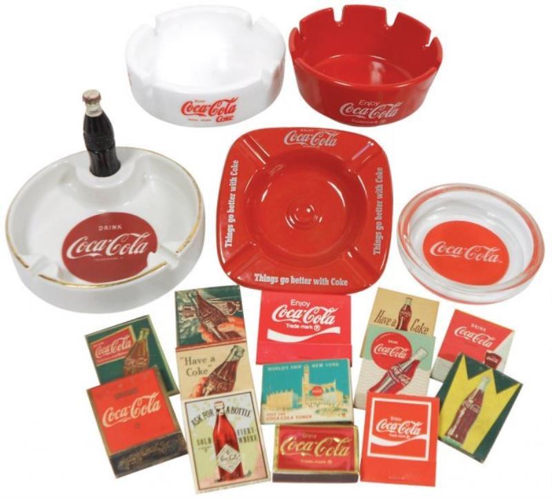 Coca-Cola advertising ash trays & matches (18), c.1950s