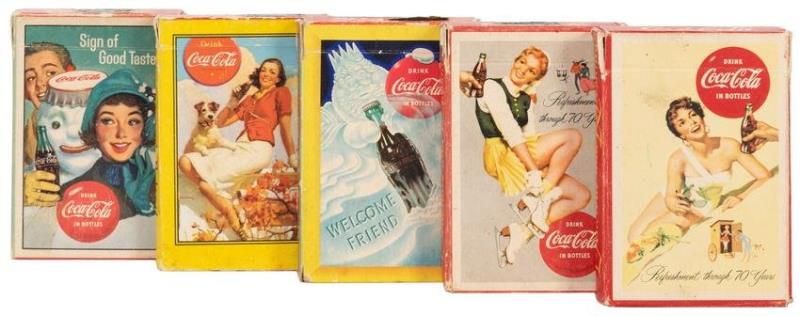 Coca-Cola Playing Cards. Five Decks. 1940s/60s.