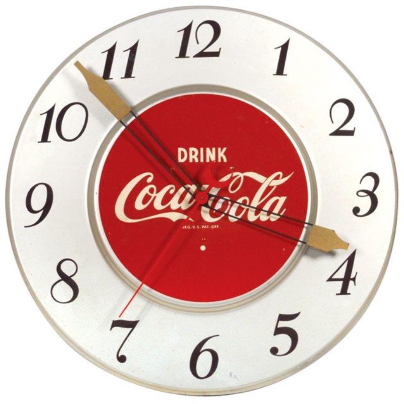 Coca-Cola clock w/silver face, c1950's, VG+ worki