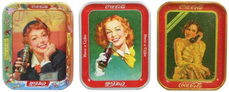 Coca-Cola serving trays (3), c.1950's & 1930, litho on